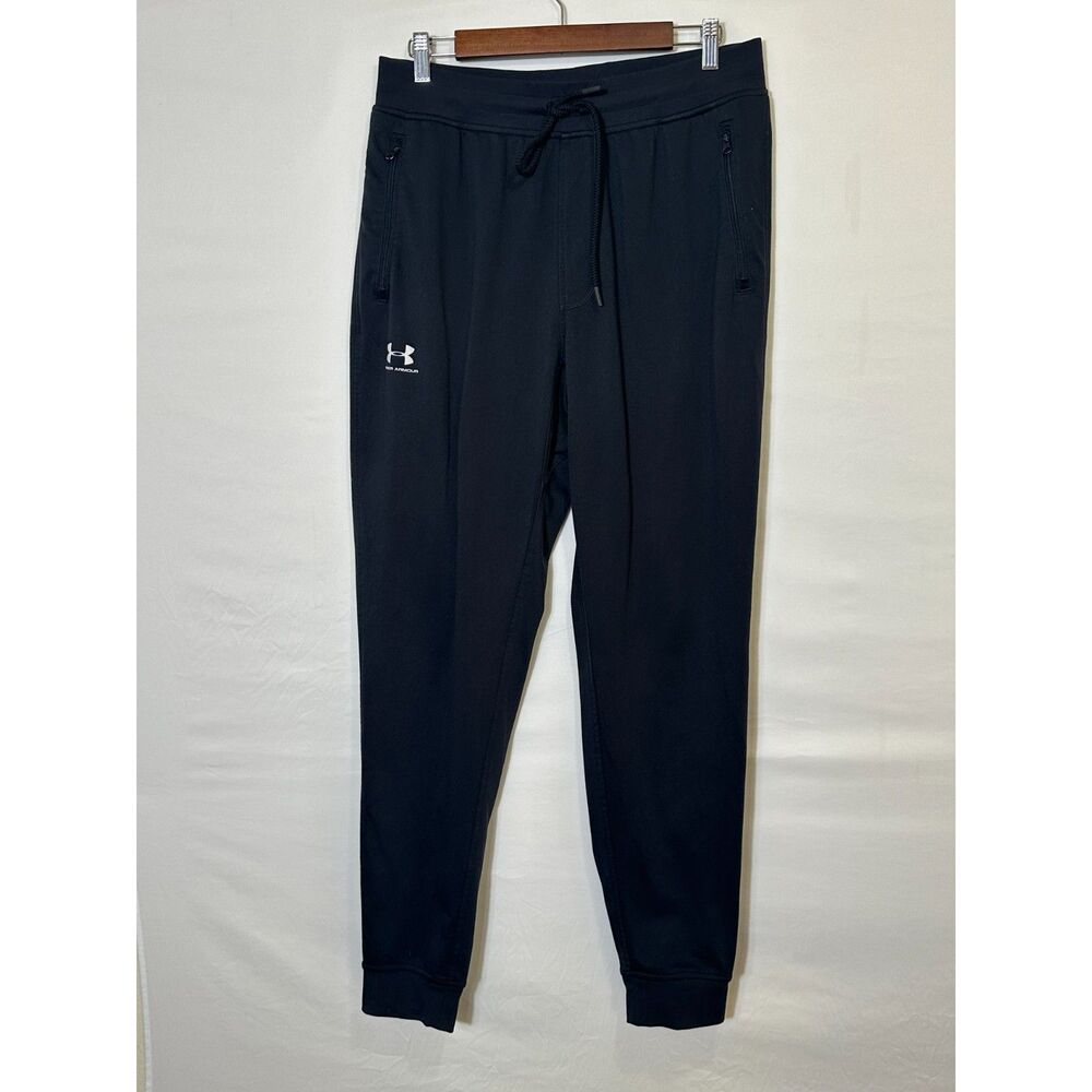 Men's Athletic Under Armour Black Sportstyle Tricot Joggers Size L Zip Pockets